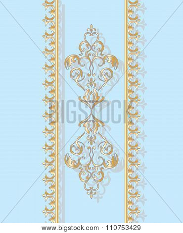 Blue golden invitation card with floral ornament