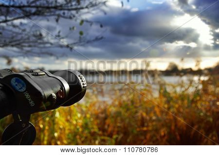 Birdwatching Ponds On A Cloudy Cold Day.