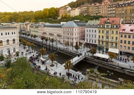 Carlsbad, Czech Republic, October 10, 2015  - Historic City Center Of The  Spa Town Karlovy Vary (ca