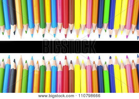 Space colourful pencils isolated on white background close up