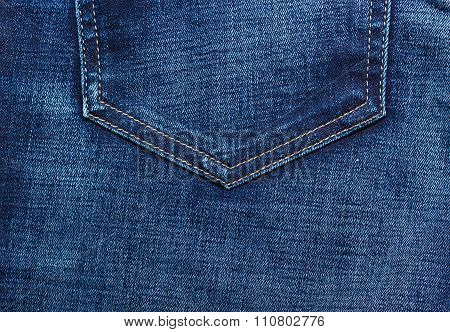 Closeup Detail Of Blue Denim Pocket