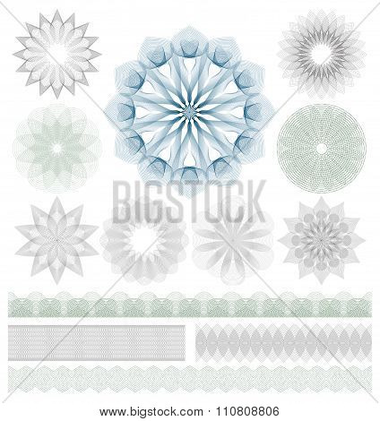 Set of Guilloche decorative elements.