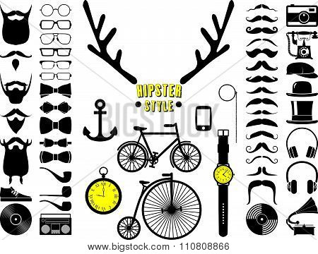 Set of hipster icons.