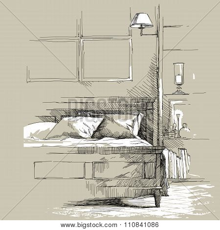 Modern interior hand drawing vector.