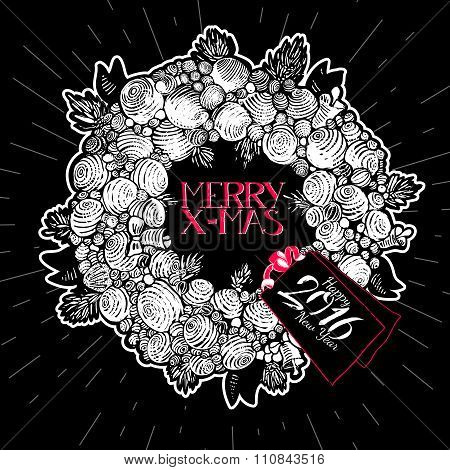Modern Christmas Wreath With Text Greetings