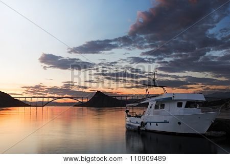 Kirk Bridge With Ship At Sunset, Croatia