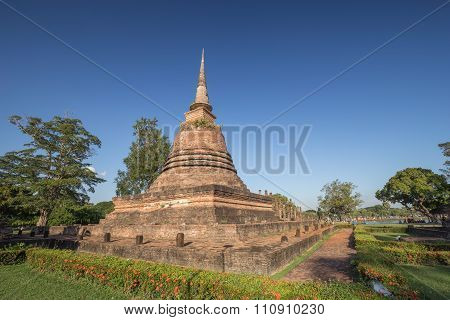 Ancient Buddhist Temple Ruins In Sukhothai Historical Park