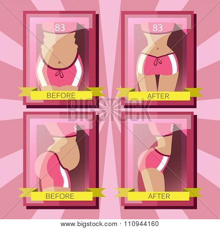 Transformation Of A Womans Body, Before And After.