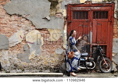 General View Of A Mural 'boy On A Bike' Painted By Ernest Zacharevic In Penang