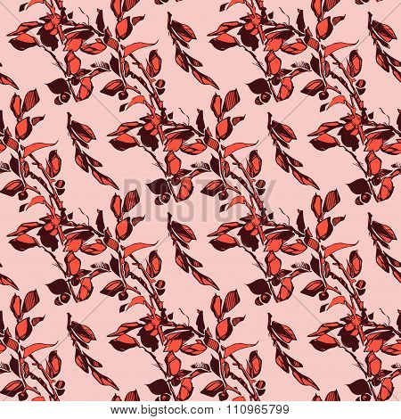 Vector samless plant floral pattern. Abstract green leaves and flowers. illustration