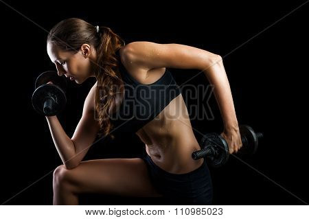 Work Out With Dumbbells On Black Background