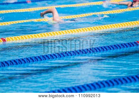 Swimmers Warming-up In The Morning And Doing A Few Pool Distances