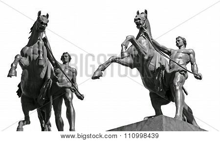 Horse sculpture of Anichkov Bridge in Saint Petersburg isolated on white background