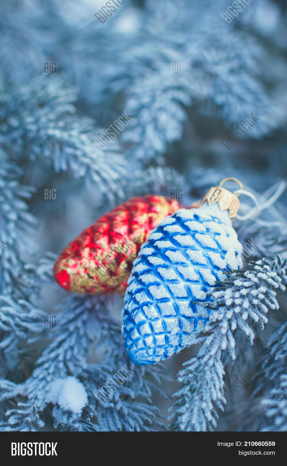 red and blue christmas toys on the braches of a christmas tree on the frosty - Frosty Blue Christmas Decorations red and blue christmas toys on the braches of a christmas tree on the frosty - Frosty Blue Christmas Decorations