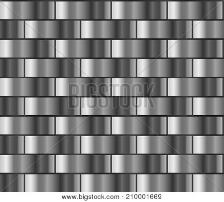 Silver seamless background with shingles of rectangles in checkerboard pattern. Silver gradient pattern
