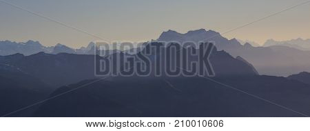 High mountains in Switzerland just before sunset.