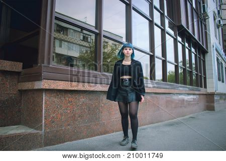 Street Punk Or Hipster Girl Enjoying Empty Old European Street