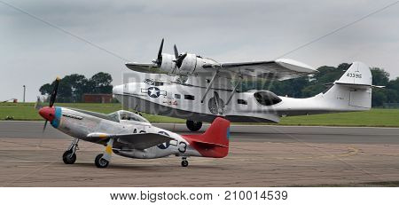 Consolidated Catalina PBY maritime patrol bomber and amphibious flying boat at the inaugural RAF Scampton air show in Lincolnshire, UK, 10 September, 2017.