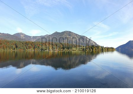 beautiful still lake in bavaria at autumn