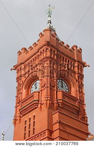 Clock tower of the Pierhead building in Cardiff Bay