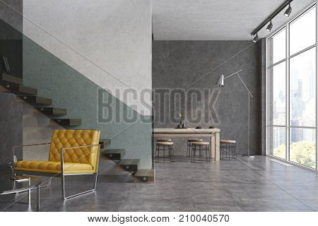 Modern Living Room, Yellow Armchair, Table