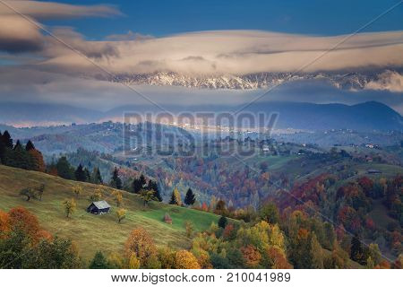 Beautiful autumn landscape in Transylvanian villages, Romania