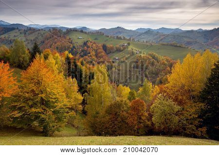 Beautiful autumn landscape in Transylvanian villages, Romania