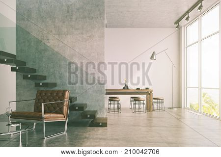 Modern Living Room, Armchair And A Table Toned