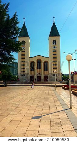 Medjugorje, Bosnia and Herzegovina - June 24, 2017: Church of St. James in Medjugorje. Medjugorje the place of the apparitions of Our Lady.