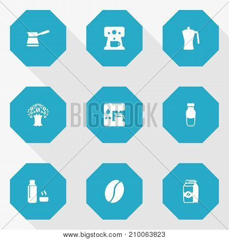 Collection Of Cappuccino, Timber, Ibrik And Other Elements.  Set Of 9 Beverage Icons Set.