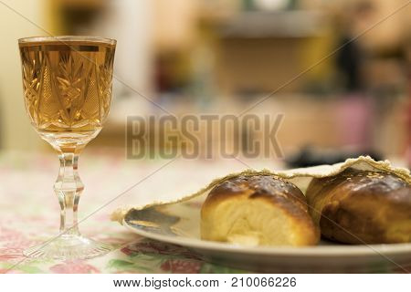 Shabbat Image. Challah Bread, Shabbat Wine