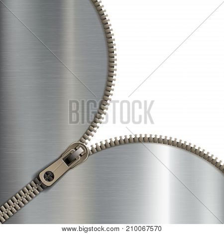 Sewing Accessory Zipper On A Metal Background. Stock Vector Illustration.