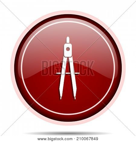 Learning red glossy round web icon. Circle isolated internet button for webdesign and smartphone applications.