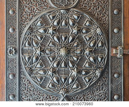 Ornaments of the bronze-plate ornate door of the mosque of The Manial Palace of Prince Mohammed Ali Tewfik Cairo Egypt