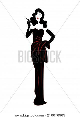 Diva Hollywood silhouette, Beautiful retro fashion woman, vector isolated
