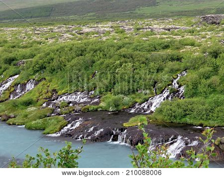 Barnafoss waterfall on the Hvita Riverl in western iceland July 2017