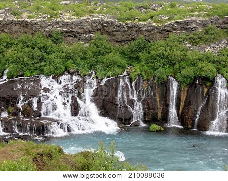 View of Barnafoss waterfall on the Hvita Riverl in western iceland July 2017