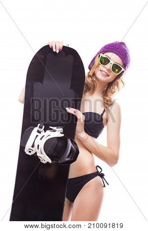 Pretty Girl In Bikini Snowboard