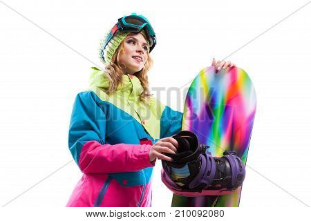 Girl With Snowboard Isolated