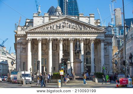 London, UK - March 15, 2017: Royal exchange building at the Bank of England square