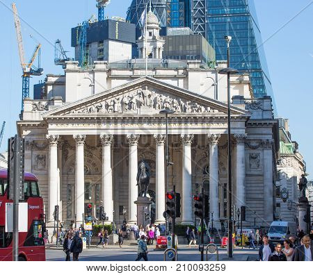 London, UK - March 15, 2017: Royal exchange building at the Bank of England square
