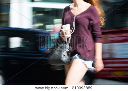 LONDON, UK - June 9, 2017: Blurred image of walking people at Oxford street, the main destination for shopping at Westend.