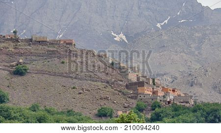 Berber houses on the hillside in Imlil