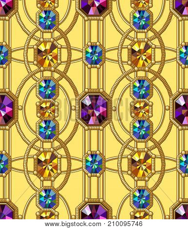 Vector Seamless Pattern. Gems, Enamel. Multicolor Glamour Background.