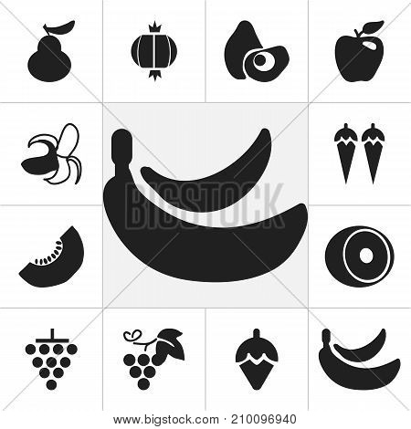 Set Of 12 Editable Berry Icons. Includes Symbols Such As Melon Slice, Sugar Basin, Lemon And More