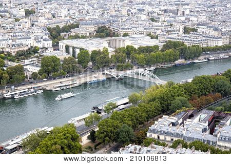 Seine River And Debilly Bridge From An Aerial View, France