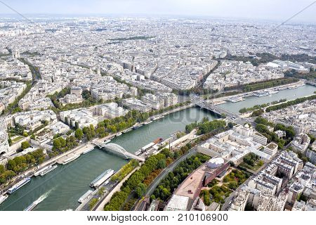 Seine River And Paris View From An Aerial View, France