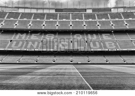 Fc Barcelona's Motto In Camp Nou Stadium, Barcelona, Catalonia, Spain