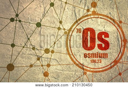 Hassium chemical element. Sign with atomic number and atomic weight. Chemical element of periodic table. Molecule And Communication Background. Connected lines with dots. Distress grunge texture