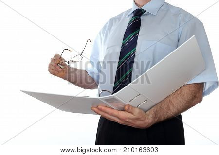 working businessman with file folder in hand